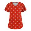 Women's Fashion Christmas Printed Short Sleeve V-Neck Top Small Pocket Work T-Shirt