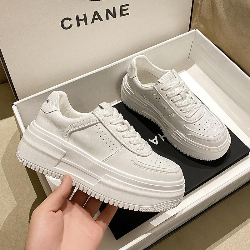 Platform White Shoes Women's 2025 New Autumn Breathable Women's Sports and Leisure Shoes Children Increase the Height of 6cm Board Shoes Explosion