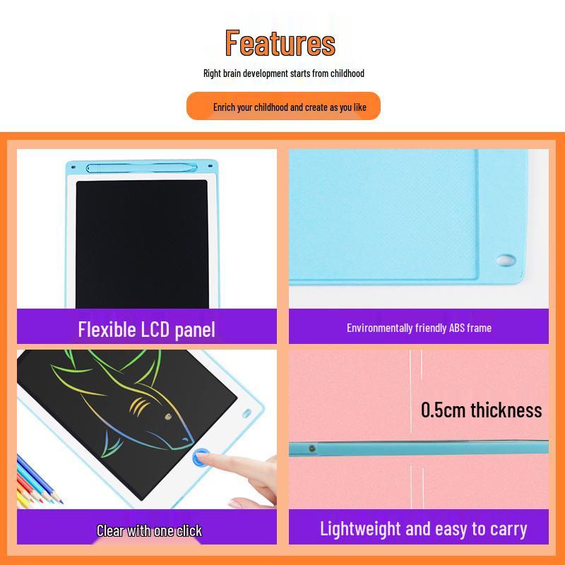 8.5, 10, 12-Inch LCD White Drawing Board for Kids - Educational Handwriting Blackboard Toy