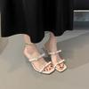 Beautiful Fairy Style Crystal High-heeled Sandals Cool Slippers Female 2025 Summer New Transparent Bow Thick Heel Outer Wear