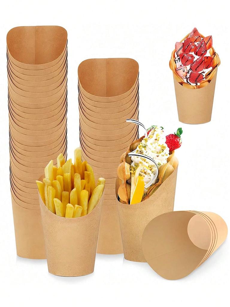 200/50pcs French Fry Cups Christmas Party Kraft Paper Slanted French Fries Cup Take-out Boxes Snack Containers Baking Cups