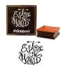 Printtoo Diary Card Explore The World Text Design Brown Wooden Rubber Stamp Block-2 X 2