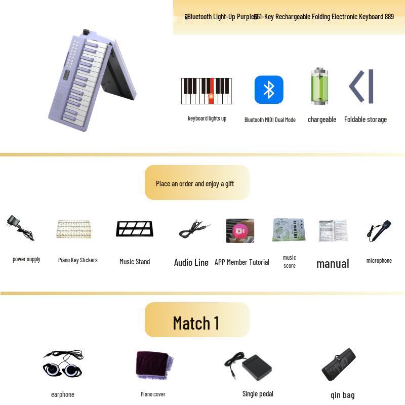 61-Key Rechargeable Folding Piano for Beginners & Kids