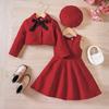 3 Pcs Kids Casual Clothing Sets Outfits for Girls 2024 Autumn Winter New Toddler Tweed Coat Tank Dress Hat Fashion Children