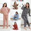 Autumn Winter Thickened Warm Set Coral Velvet Pajamas Long Trousers Fashion Casual Pink Long-Sleeved Loungewear Outside Solid