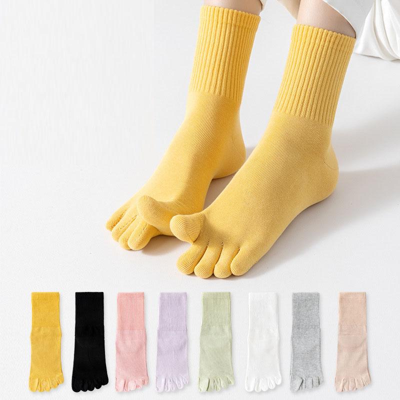 3Pairs/Lot Five Finger Socks Women Cotton Toe Socks Autumn Spring Middle Tube Sports Socks With Separate Fingers