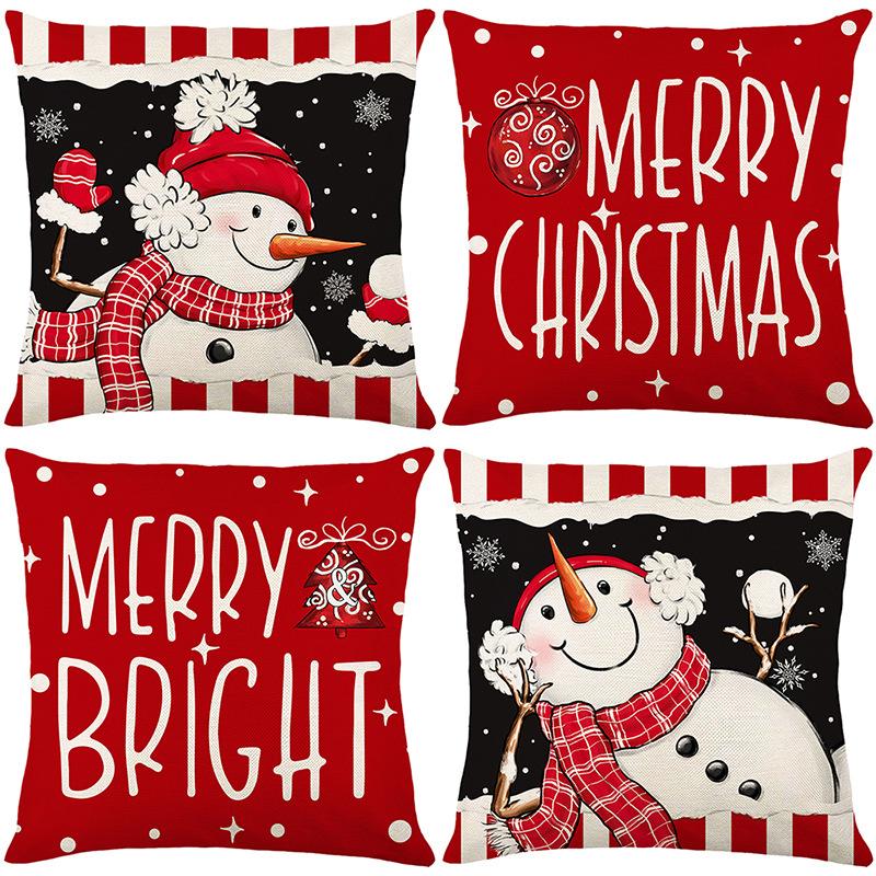 1pc Red Merry Christmas Cushion Cover Snowman Print Durable Cover 2025 New for Home Ornament Xmas New Year Christmas Decoration