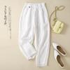 Spring and Summer Literary Retro Cotton Linen Harem Trousers Plus Size Women's Elastic Waist Solid Colour Versatile Cropped Pants