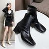 2025 Autumn New Thick Heel Short Boots Women's Korean Version High Heel Square Head Rear Zipper Fashion Martin Boots Women