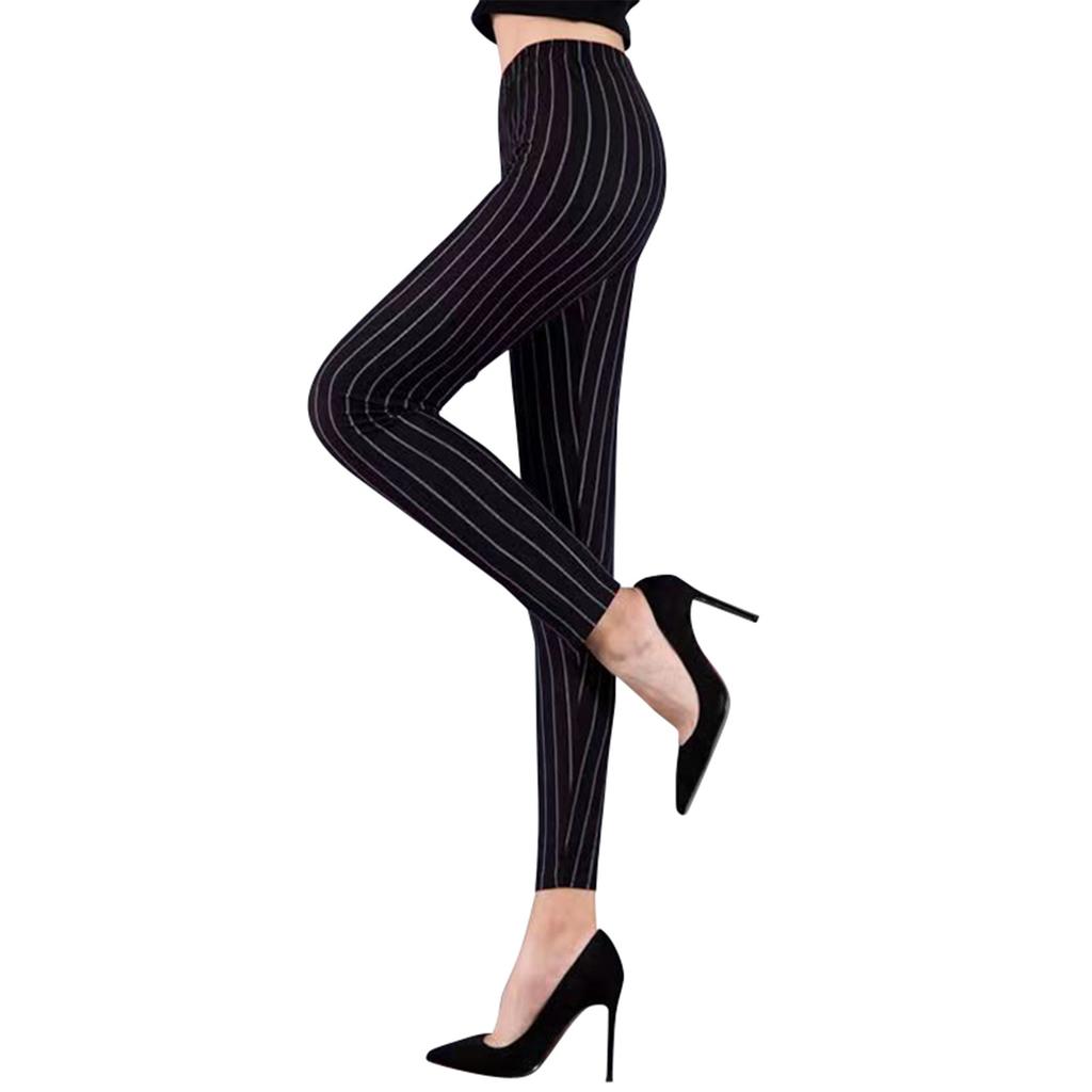 Women's Elastic Striped High Waisted Leggings And Sports Pants