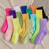 Colorful Women's Medium-Tube Cotton Socks - Trendy Macaron Candy Colors for Spring and Autumn