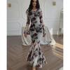 2024 French Floral Print Long-Sleeve Women's Dress
