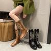 Western Cowboy Boots Retro Embroidered Knight Boots Women's 2025 New He Sui Same V-mouth Medium Boots Long Boots