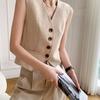 Fashion Premium Set Two-piece Sleeveless Suit Vest Cotton Linen Wide Leg Pants Casual Slimming