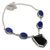 Natural Black Spinel, Lapis 925 Sterling Silver Jewelry Necklace 18" W4P51