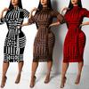 Fashion Women Spring Fall Elegant Dress Long Sleeve Sexy Mini Bandage Dresses Letter Print Midi Dress