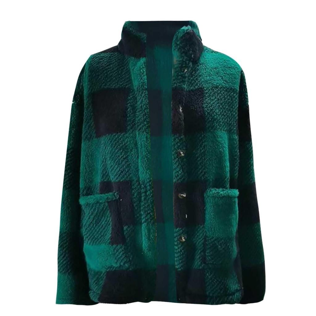 Women's Fashion Casual Long Sleeve Plaid Button With Pocket Jacket