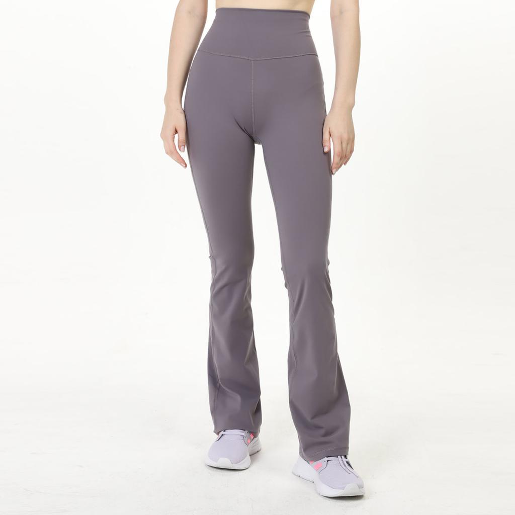 Adidas Solid Color High Waist Slim Fit Flared Fitness Pants Women Pants Gray HK6547