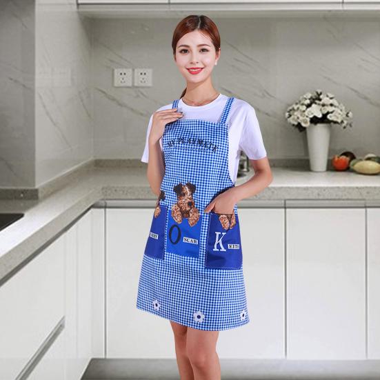 Kitchen Apron Cartoon Dog Pattern Apron Waterproof Oil-Resistant Polyester Sleeveless Apron for Home Restaurant Cafe House Cleaning