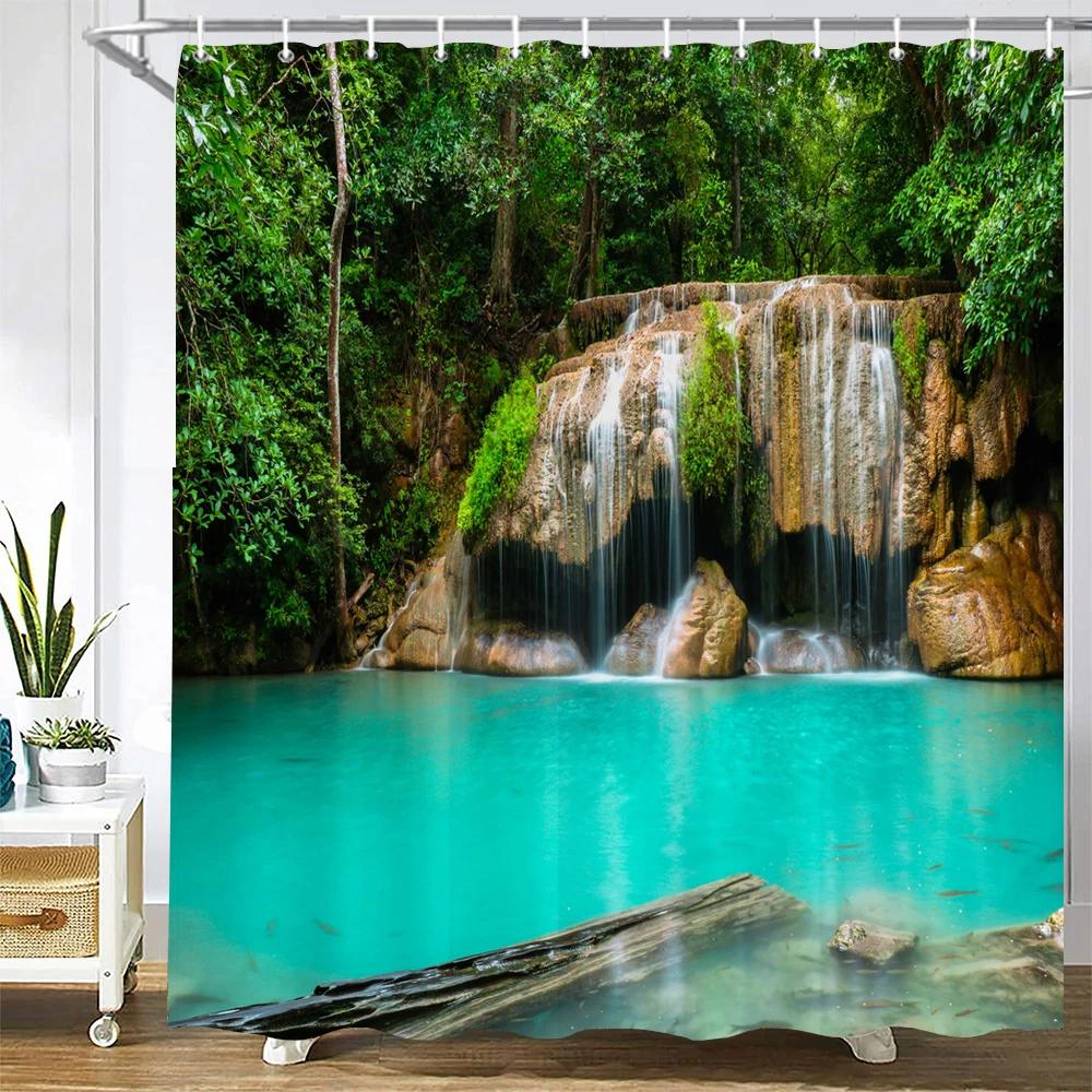 3d Printing Green Forest Waterfall Shower Curtains Waterproof Bathroom Curtain With Hooks Bath Curtain 180*200 Polyester Fabric