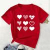 Women's Casual Crew Neck T-Shirt with Geometric Heart Design Short Sleeve Red Casual Tees Top