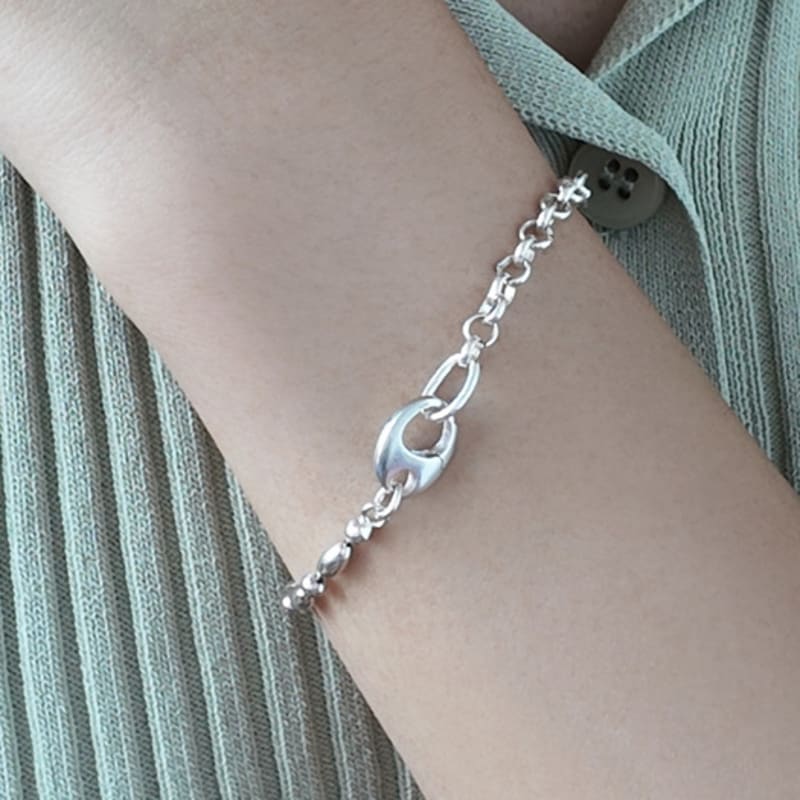 Warmrecord Silver Mix Oellipse Chain Bracelet_B015