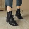 Fashion NEW Autumn Women Boots Square Toe Chunky Heel Boots Genuine Leather Shoes for Women Lace-up Ankle Boots Elegent Winter Boots