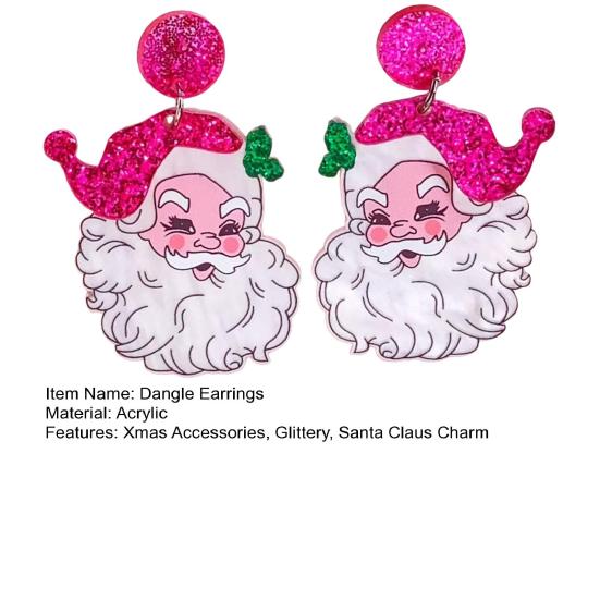 Santa Dangle Earrings Funny Christmas Earrings Glitter Santa Claus Charm Earrings Holiday Gift for Ladies Girls Xmas Party Accessories