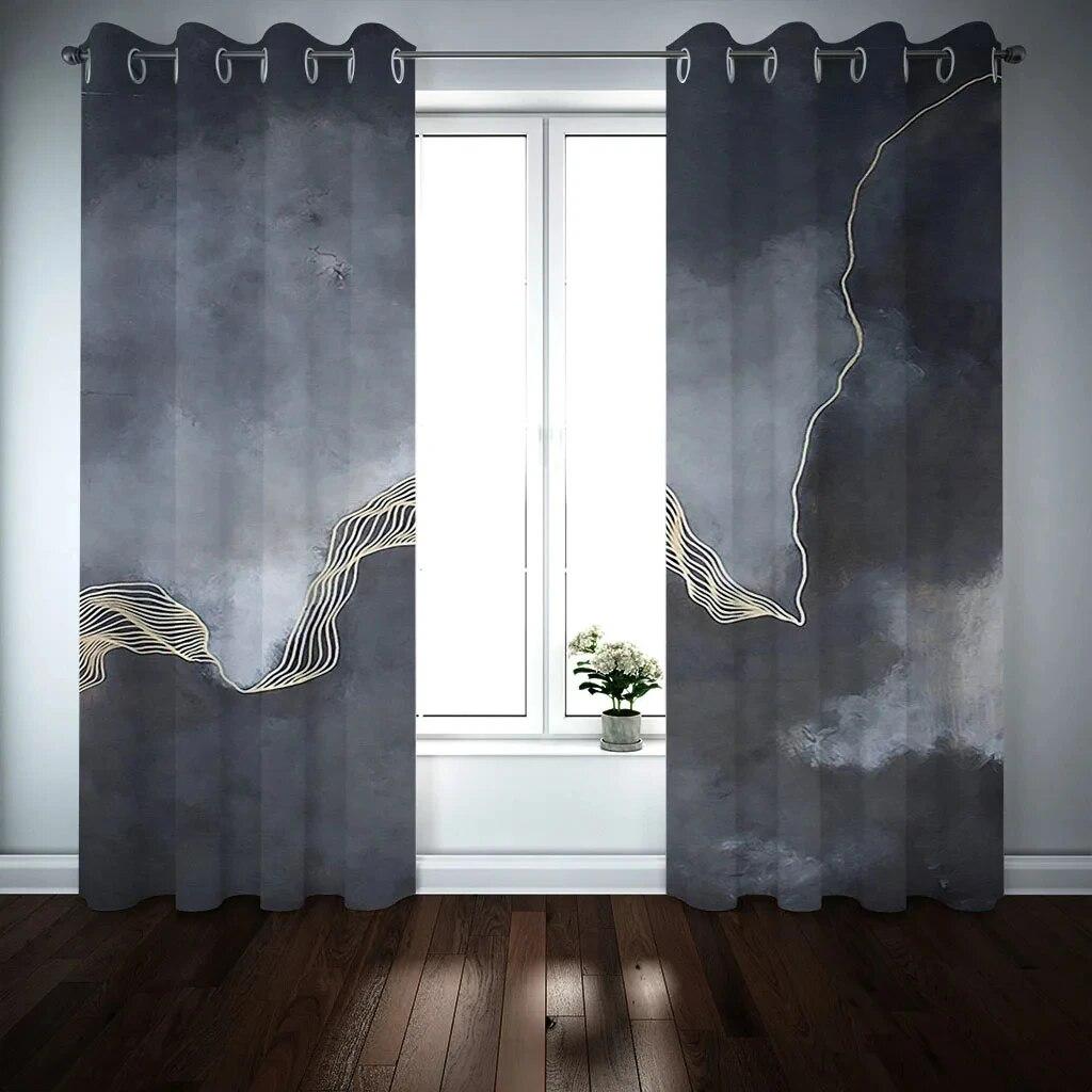 Birds Fly Over The Mountains Pattern High Blackout Curtains For Bedroom Villa Gold Marble Window Curtain For Living Room Drape