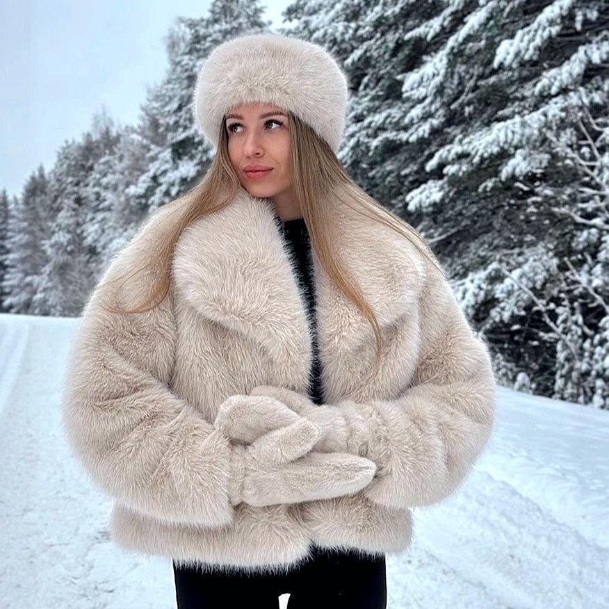Winter Leopard Print Fur Jacket Imitation Mink Hair Large Lapel Women's Top Fluff Loose Short