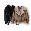 Brown Jacket Women Winter Vintage Fur Integrated Jacket Lapel Long Sleeves Jackets Female Outwears Chic