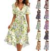 Women's Summer Fashion V-Neck Flared Dress Short Sleeve Floral Dresses