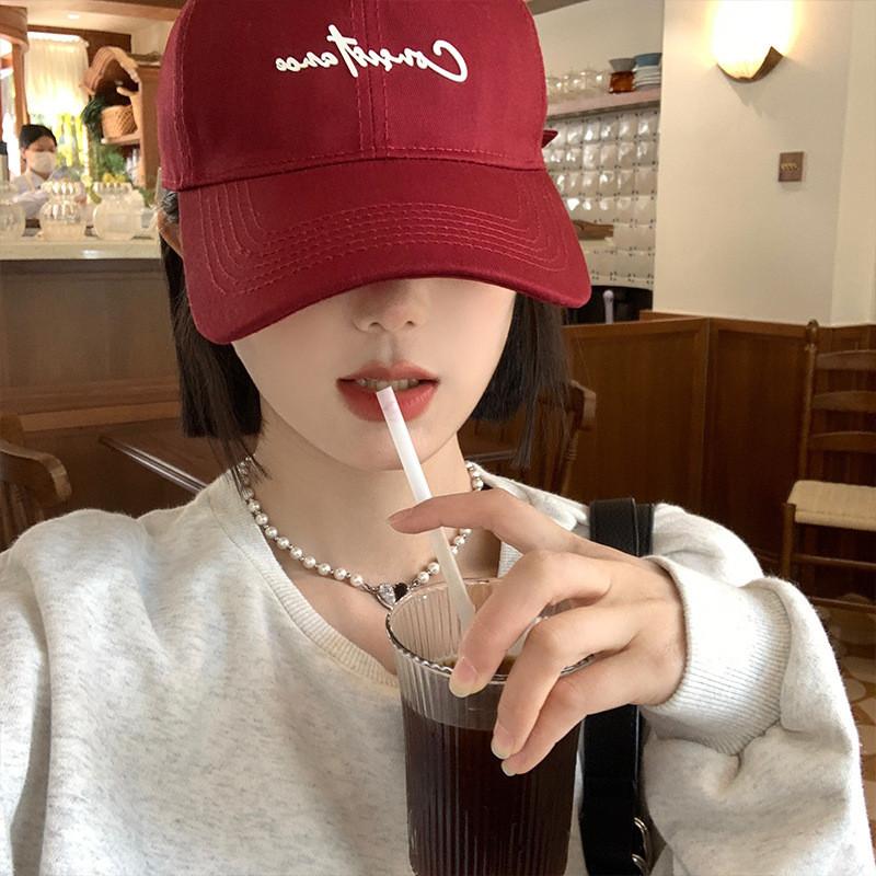 Letter Design Trendy Pink Baseball Cap For Women With Round Top And Brim Bent