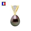 Compagnie Générale Des Perles - Diamond Pendant 0.10 Cts Genuine Tahitian Pearl Pear 9-10 Mm 18 Cts Yellow Gold - Women's Jewelry