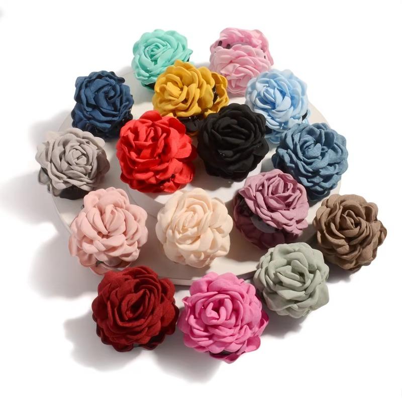16 Colors Sweat Medium Size Cotton Fabric Rose Flower Hair Claw Clips for Women Korean Ctach Shark Clamp Hair Accessories
