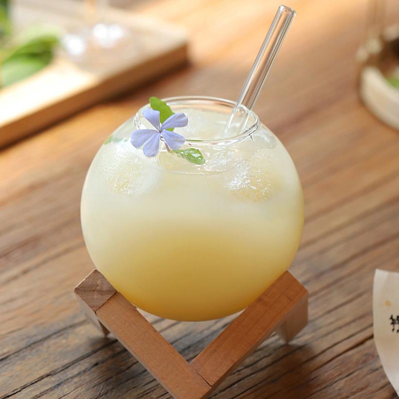 Cocktail Glass Cup With Wood Stand Creative Bar Glassware Drink Cup Ronud Ball Cocktail Mug Fruit Moon Juice Tumbler