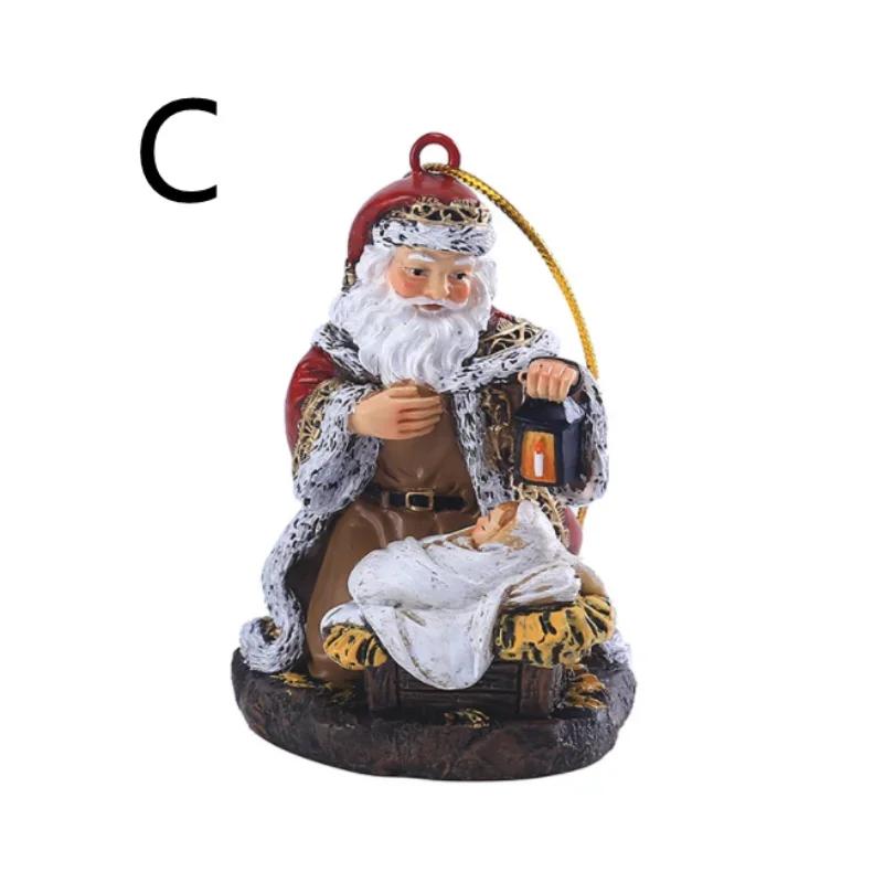 Christmas Series Hanging Ornaments Resin Hugging Santa Claus Figurines Mini Santa Pendant Xmas Tree Home Party Decor Supplies