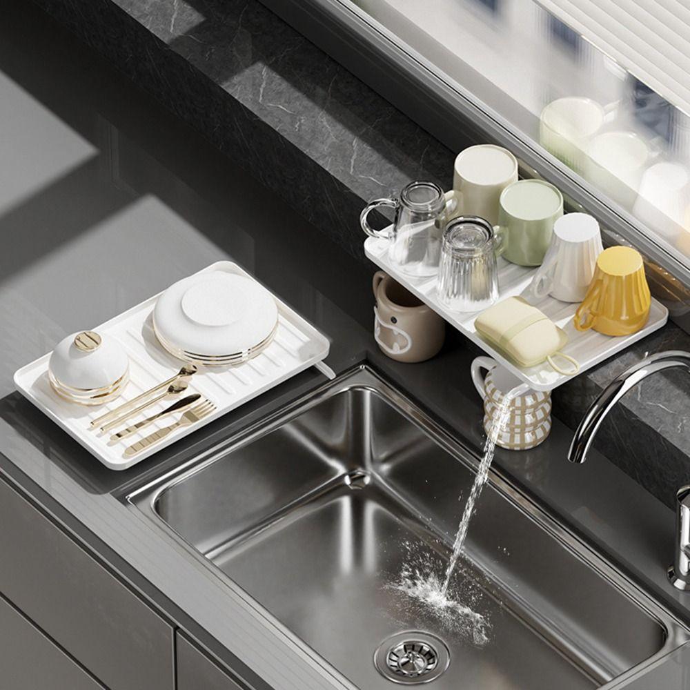 Large Size Kitchen Storage Rack Plastic Self-draining Sink Shelf Soap Basket Bowls/Chopsticks