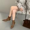 2025 Autumn New Fashion Soft Leather Back Zipper Low Tube Pointed Head Thin Heel Thin Internet Celebrity Martin Short Boots Women