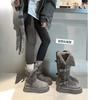 Gray Snow Boots Women's New Winter Thick-soled Heightening Piled Thickened Long-tube Snow Cotton Shoes