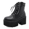 8.5cm Heels 2024 Large New Lace Up Thick Bottom Waterproof Platform Women's Zipper Thick Heel High Heel Boots Lhx
