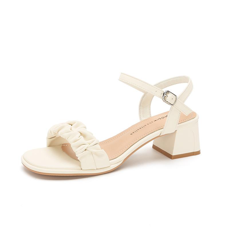 Leather Flat for Huizhou Women's Shoes Heels French One-word Sandals Thick Heel Summer New Open-toed Sandals