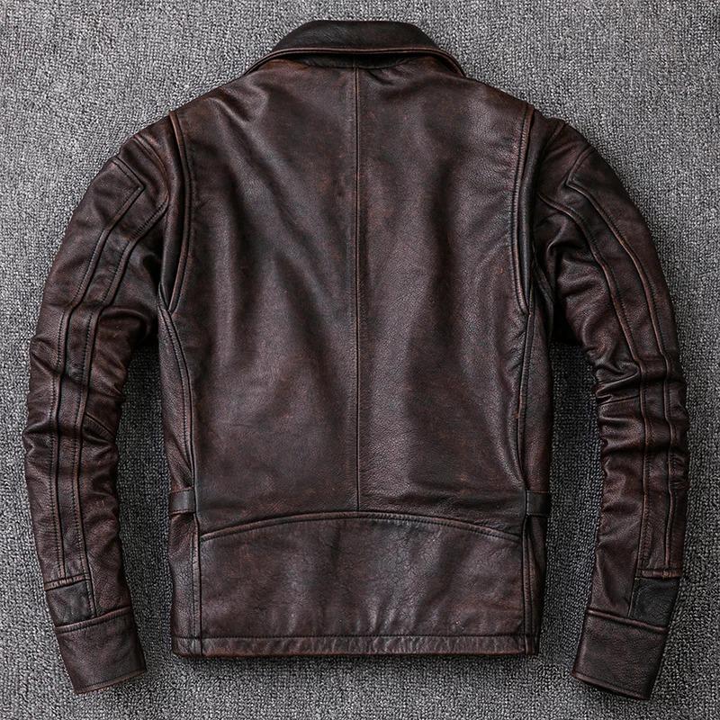 Chinese Size New Men Cowhide Coat Men's Genuine Leather Jacket Vintage Style Man Leather Clothes Motorcycle Biker Jackets Plus Size 134cm