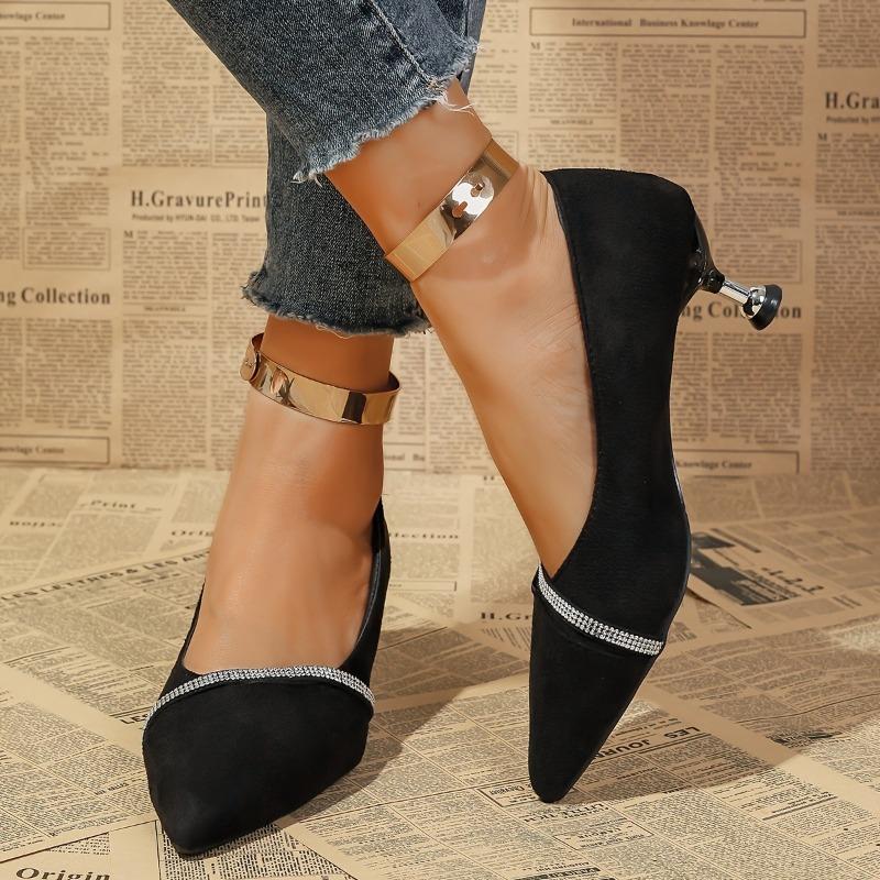 High Heel Pointed Toe Women's Shoes French Style Fairy Thin Heels Casual Rhinestone Spring Autumn New Model Pumps Sandals