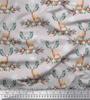 Soimoi Gray Japan Crepe Satin Fabric Deer & Floral Print Fabric by the Metre 42 Inch