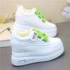 Fashion Genuine Leather Women Plush Platform Sneakers Wedgies Spring Casual Vulcanized Shoes Ladies Thick Bottom Court Sneakers White