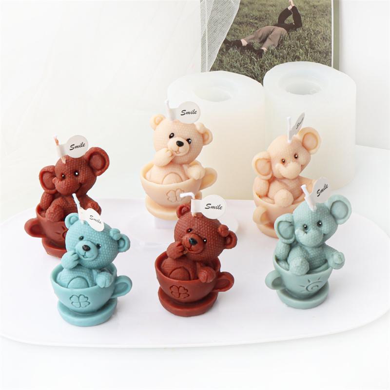 3D Cartoon Animal Silicone Candle Mold DIY Cute Cup Teddy Bear Elephant Candle Making Supplies Soap Resin Mould Craft Home Decor