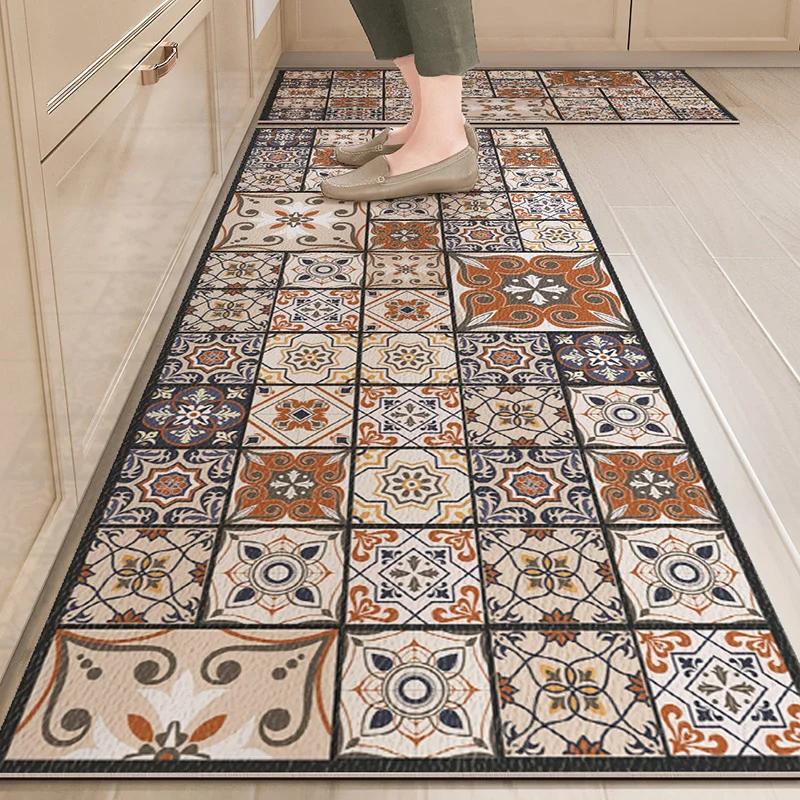 Waterproof Leather Kitchen Carpet, PVC Floor Mats, Plant Pattern, Anti-Slip Decorative Large Area Rug, Home Anti-Oil Rugs