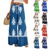 Women Summer Boho Palazzo Pants High Waist Wide Leg Floral Printing Casual Trousers With Pockets