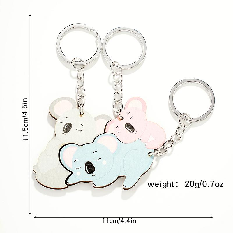 Cute Cartoon Animal Family Trio Wooden Puzzle Keychain Pendant